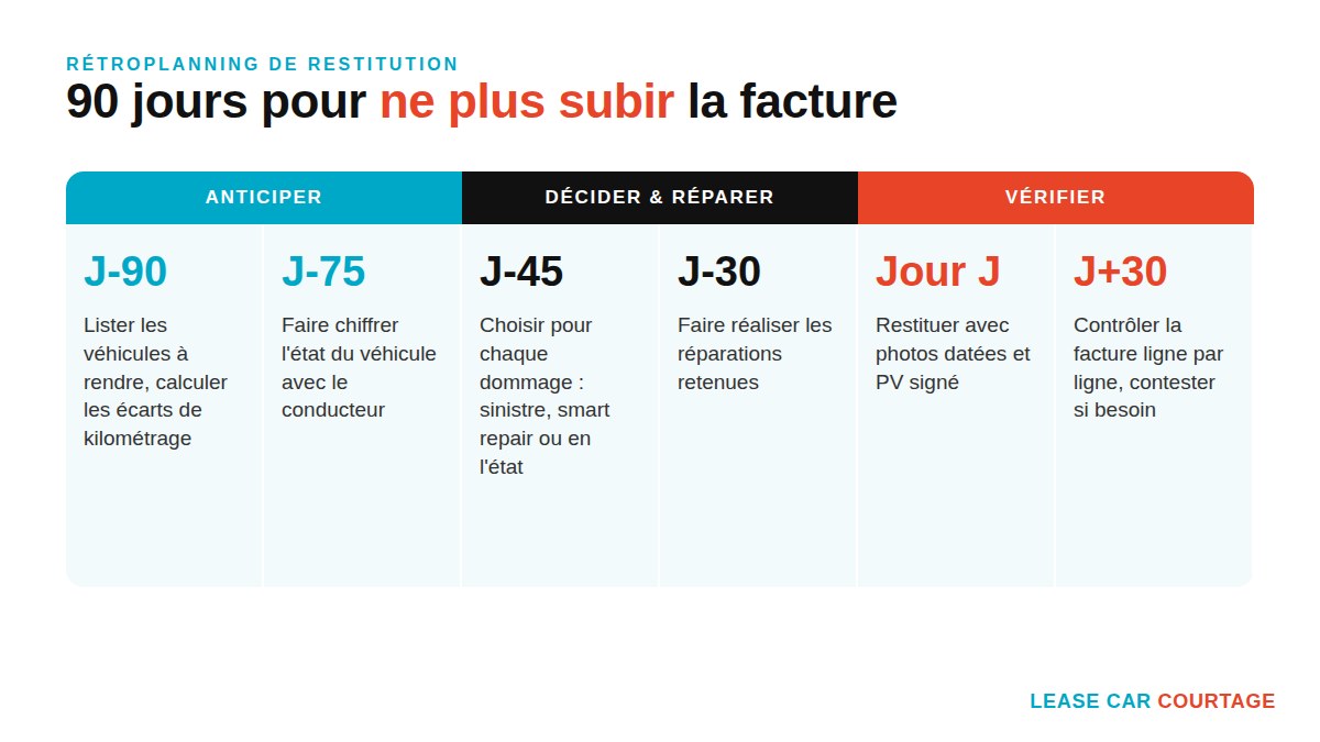 Rétroplanning de restitution d'un véhicule en LLD de J-90 à J+30 : anticiper, décider et réparer, vérifier